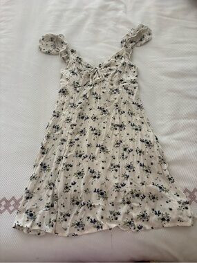 La Hearts Cream Sundress with Navy and Green Floral Print